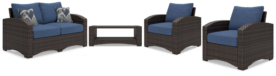 Windglow Outdoor Loveseat and 2 Chairs with Coffee Table