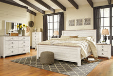 Load image into Gallery viewer, Willowton King Panel Bed with Mirrored Dresser and Nightstand
