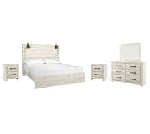 Load image into Gallery viewer, Cambeck King Panel Bed with Mirrored Dresser and 2 Nightstands
