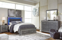 Load image into Gallery viewer, Lodanna Queen Panel Bed with 2 Storage Drawers with Mirrored Dresser
