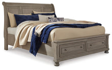 Load image into Gallery viewer, Lettner King Sleigh Bed with 2 Storage Drawers with Mirrored Dresser and Chest
