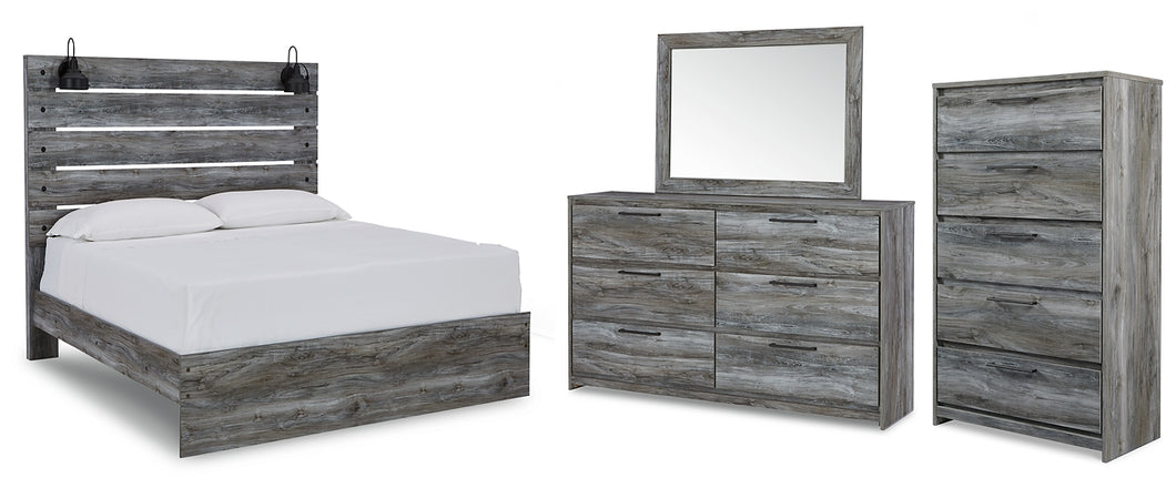 Baystorm Queen Panel Bed with Mirrored Dresser and Chest