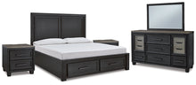 Load image into Gallery viewer, Foyland California King Panel Storage Bed with Mirrored Dresser and 2 Nightstands
